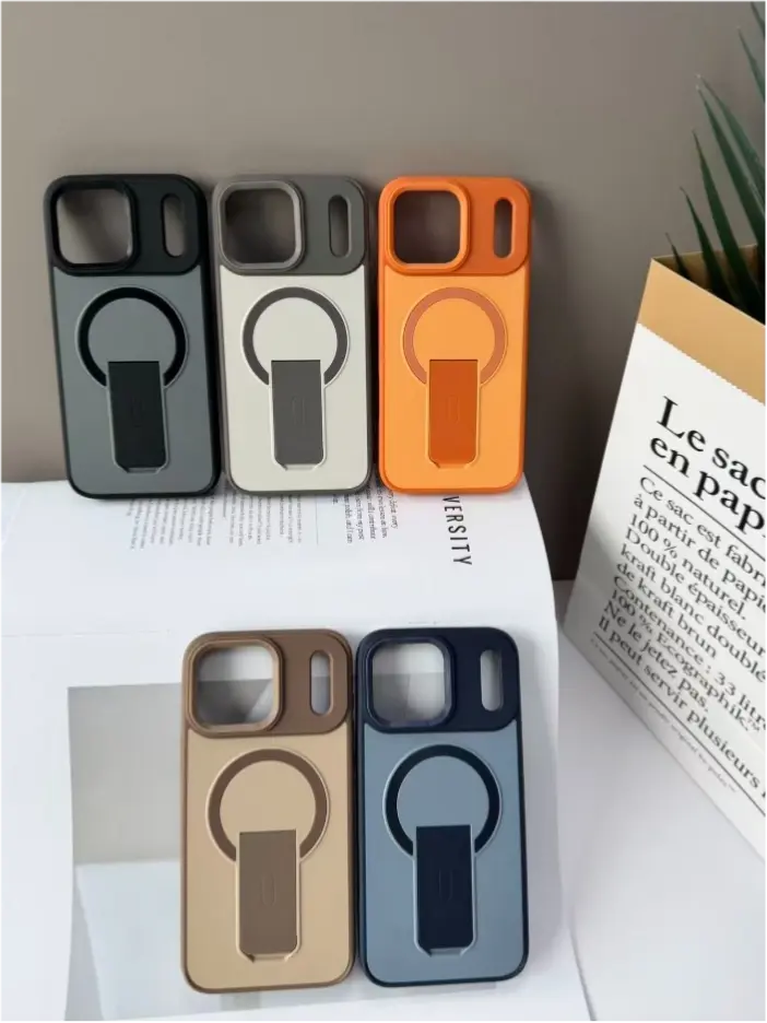 MagKick Pro Smartphone Protector Case - Shockproof Slim Cover for iPhone 11-17 Series, Foldable Kickstand, Magnetic Ring Holder, Multi-Color Travel-Friendly Accessory, Handheld, Anti-Drop, Drop Resistant