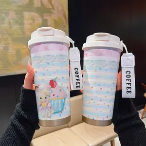 530ML Insulated Tumbler, Cute Rabbit Pattern, Stainless Steel, Travel Cup with Straw, Ideal for Home & Outdoor, Perfect Gift