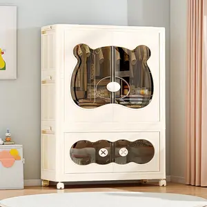 2026 Cute Bear Foldable Storage Cabinet on Wheels, Large Capacity Waterproof Wardrobe for Nursery & Bedroom, Durable Folding Closet Organizer