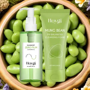 Skin Detox Cleansing Duo for Zero Texture Skin, Korea's Mung Bean pH-Balanced Cleansing Oil, Korean Skincare, Gentle Deep Face Wash Foam & Makeup Oil Cleanser for Clear Pores, Daily Facial for Sensitive Skin, Gentle Exfoliation