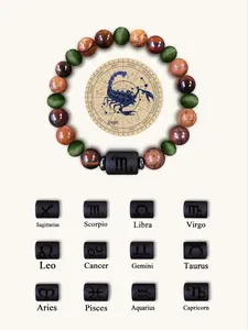 12 Constellation Beaded Crystal Bracelet, Tiger Eye Stone Handmade Color Matching Couple Bracelet, Fashion Accessories for Women & Men, Bracelet with Charms