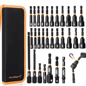 MulWark 29-Piece Magnetic Impact Nut Driver Set Metric & SAE with Socket Adapters, Bit Holder, Wing Nut Driver, Universal Sockets, Quick Release Extension, Power Bits toolbox screwdriver set,Suitable for car and bicycle repair