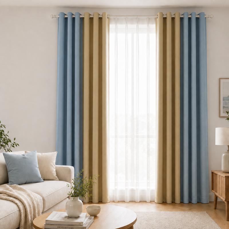 Snooztex 2-Tone Flat-Woven Polyester Window Panels - Semi-Shading Solid Colors Privacy Curtains for Bedrooms, Home Decor Drapes