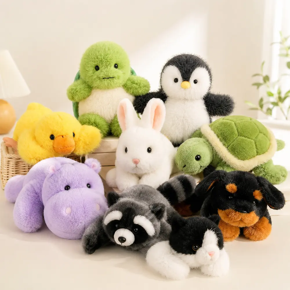 PEACHCAT  Plush Toy Set – Raccoon,Rottweiler,Bunny, Hippo,Penguin,Turtle,Cat&Duck Plush Toys for Parent-Child Interaction, Couples & Friends Prank Toy,  Easter Party Fun Gift for Kids & Adults stuffed animals cute girly gifts,comfy plush toy