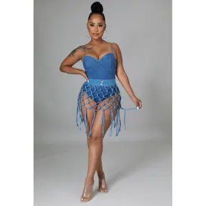 Denim Honeycomb Skirt