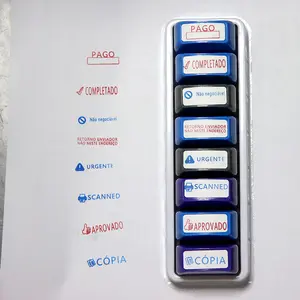 Portuguese Office Stamp Set, & Blue Ink Rubber Stamps, Financial & Trade Use, Includes Storage Tray, Ideal for Accountants