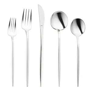 Shiny Silver Moderno Disposable Plastic Cutlery Set - 20 Spoons, 20 Forks, 20 Knives, 20 Dessert Spoons, and 20 Dessert Forks