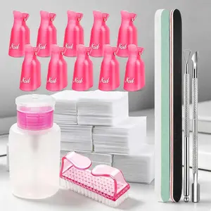 Nail Polish Removal Tool Set - 540 Cotton Pads, 10 Polishing Removal Clips, Press Bottle, Cuticle Pusher, Nail Brush, Nail File, Professional Nail Salon Use, Can Achieve At-Home Nail Removal, Manicure