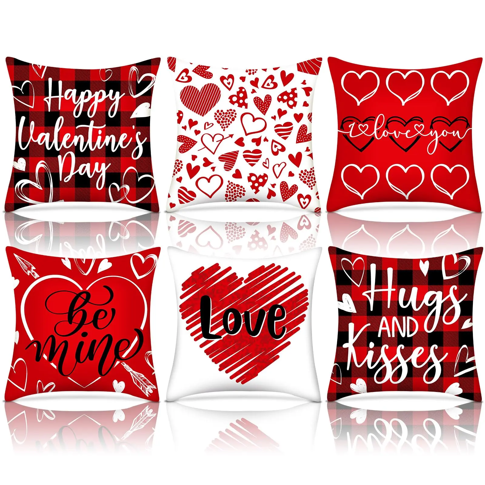 6 Pcs Love Heart Pillow Cases fit 18x18in Throw Pillows, Polyester Pillow Covers Decorative Romantic Cushion Covers for Living Room Sofa Bedroom Stylish Home Decoration Supplies
