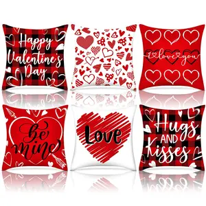 6Pcs Valentine's Day Pillow Cases 17.7×17.7In Love Heart Pillow Covers Polyester Decorative Sofa Galentine's Day Throw Pillow Covers for Living Room Home Decoration Supplies