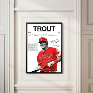 Mike Trout "The Millville Meteor" Angels #27 Canvas Print, MLB Baseball Stats Wall Art, Sports Poster for Home, Bedroom, Office & Game Room