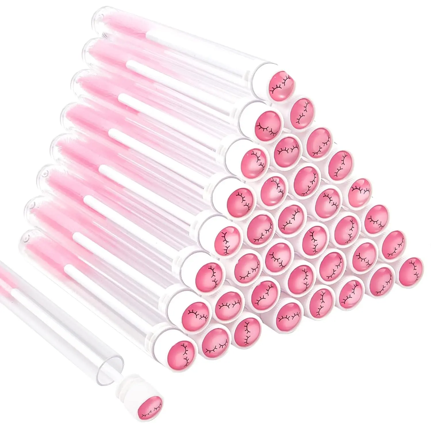Portable Disposable Cosmetic Mascara Brushes Tubes Set - 40 Lightweight Empty Lid Wand Tubes, Pink Lash Acrylic Eye Makeup Brushes for Eyelash Extension, Cream Applicator (Home Improvement Plastic Daily Use)