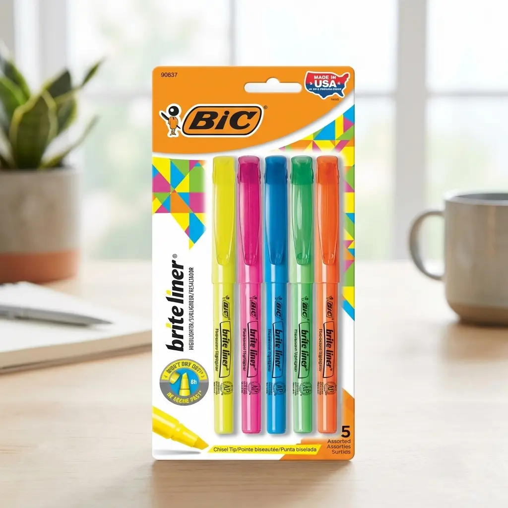 BIC Chisel-Tip Highlighters, 5-Count Multicolor Colorful Marker Set, Office Organization Tool, Professional Office Stationery Supplies