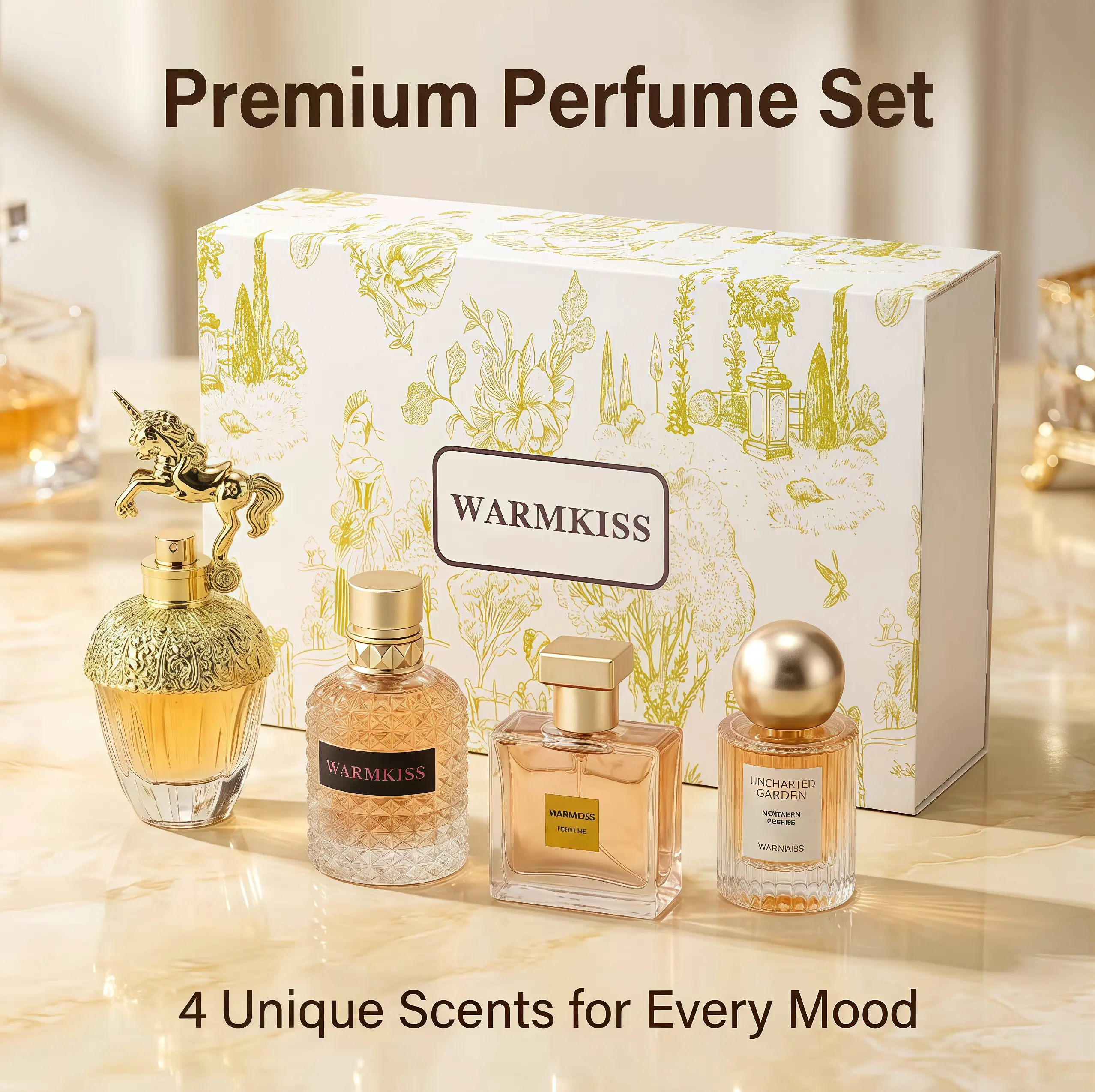 Unicorn Women's Perfume Set |50ml+2*30ml+25ml|4-Piece LuxuryFragrance Collection |Long-Lasting perfumewith Floral & Fresh Notes| Birthday Gift 135ML Liquid Daily Use Singleltem Pack|mini perfumes|ok perfume warmkiss woman