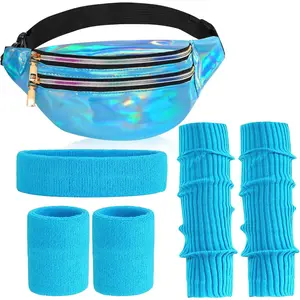 80s Accessories for Women, Leg Warmers 80s Costumes Workout Outfit Holographic Fanny Pack Neon Headband Wristbands
