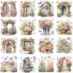 Vintage Rub on Transfers for Crafts: 16 Sheets Vintage Flower Rub on Transfers for Furniture Garden Birds Transfer Sticker Decals DIY Craft for Wood Glass Home Decor (6 * 6 inches)