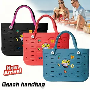 Solid Color Large-capacity Women's Beach Bag, Multiple, Waterproof Open Design, Easy to Clean, EVA Oversized Handbag Tote Bag, Fashionable Shopping Bag, Multi-functional Holiday Travel Bag, Shoulder Tote Bag