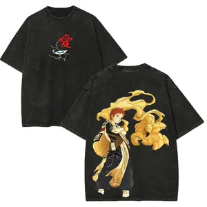 Vintage Washed Gaara Naruto Anime T-Shirt - 100% Cotton Double Sided Graphic Unisex Plus Size Classic Fit Short Sleeve Tee  Anime Fan Merch Menswear Top