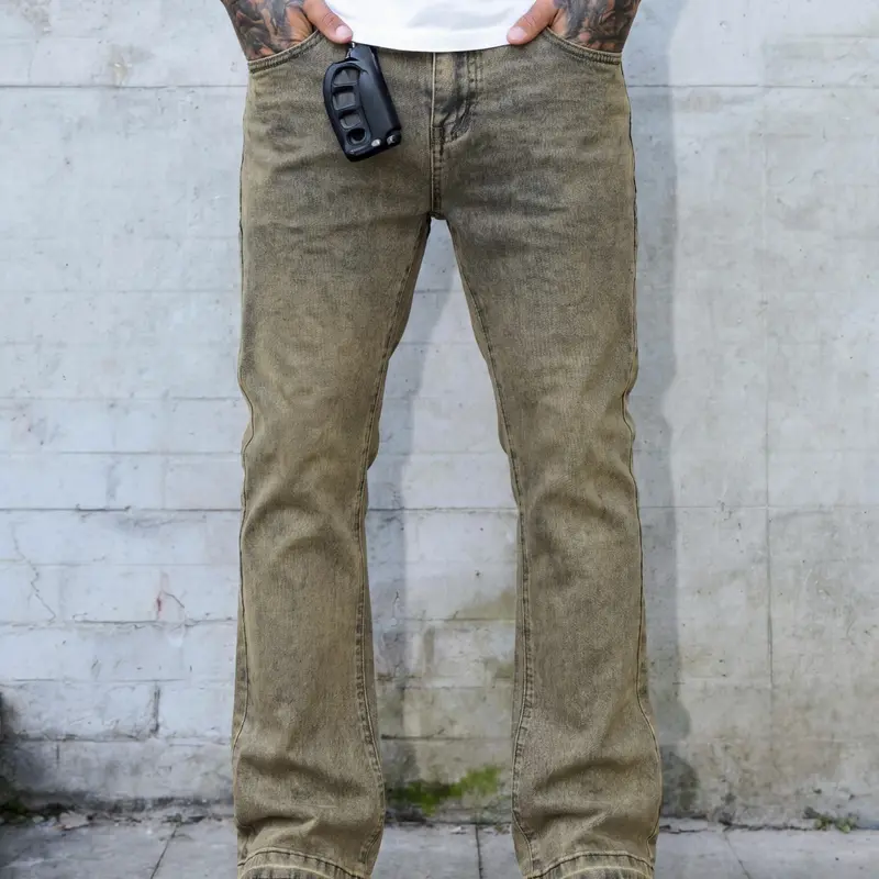 Y2K Aesthetic Men's Flared Casual Plain Denim Jeans with Vintage Wash, Streetwear, Casual Street Style Pants for Everyday Wear, Designed for Fashion-Forward Men