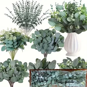 120 Piece Mixed Eucalyptus Stem Set, 4 Unique Varieties, Realistic Silver Dollar Leaf Artificial Flowers, Decorative Faux Flowers, Wedding Centerpiece Decor, Home Decoration
