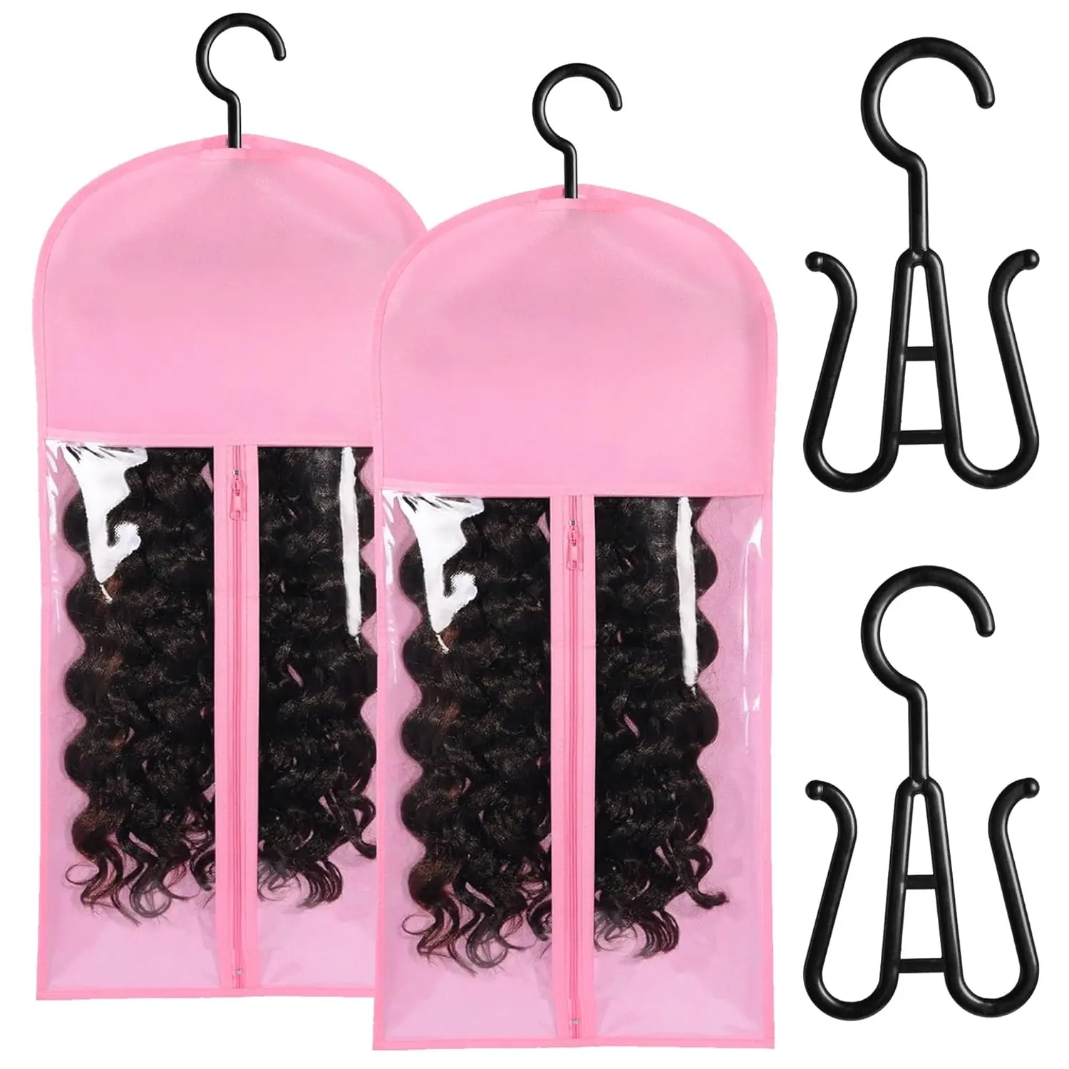2 count Wig Holder Wig Storage Portable Wig Bags Storage with Hanger Hair Extension Holder for Styling Wig Storage Bags Wig Organizer for Multiple Wigs Stand Hair Extensions, Wigs & Accessories (Pink)