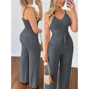2pcs Women's Elegant Middle-Eastern Style Off-The-Shoulder High-Waisted Wide-Leg Jumpsuit - Smooth 140g/m² Polyester, Micro Elasticity - Spring & Fall Casual Wear |     Ruched Detail |     Perfect for Spring & Fall No.262 Fit Womenswear Chic Overall