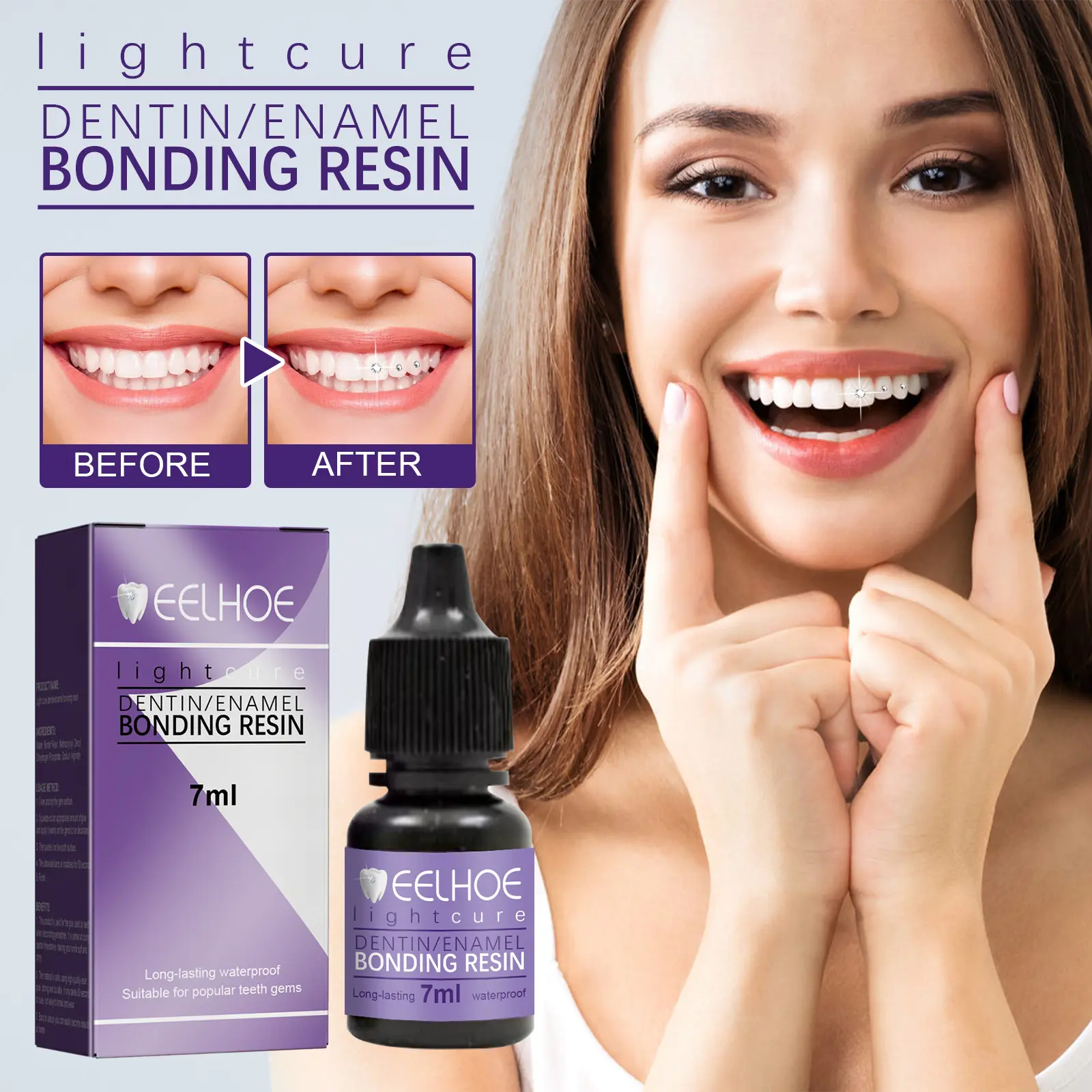 EELHOE tooth gemstone decoration glue， DIY fashion jewelry bonding tooth gemstone light curing glue，Oral resin decoration