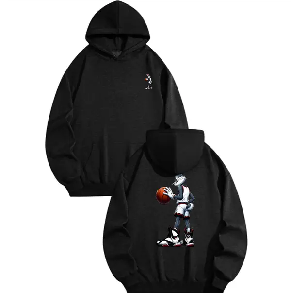 270g Fleece Hooded Drawstring Sweatshirt, Autumn and Winter New Arrival! Super Cool Basketball Hoodie with Court Style, Double-Sided Printing, Adjustable Drawstring Design, Casual Style