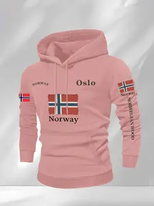 Norwegian-style hooded sweater with city-themed print pullover