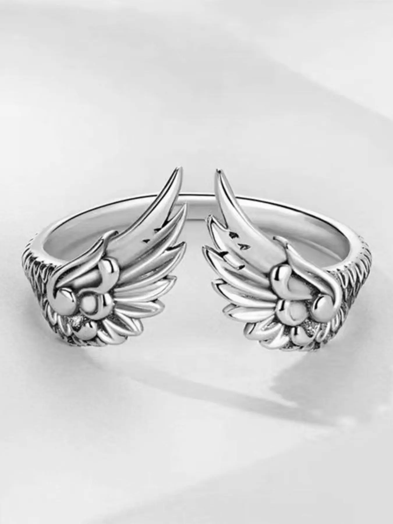 Vintage Feather Angel Wings Open Ring, Vintage Rings, Unique Rings, Beautiful Rings, Unisex Birthday Gift, Elegant Alloy Jewelry, All Seasons Accessory, Plain Pattern, Adjustable Rings