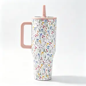 HydroJug 40oz water tumbler Stainless Steel Insulated Straw Cup,Reusable Sports Water Bottle,Stylish Water Cup,Tiny Floral Pattern