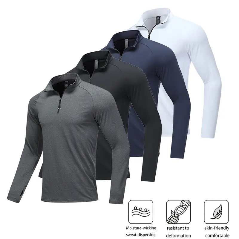 Men's 1/4 Quarter Zip Pullover Long Sleeve Shirt Raglan Sleeve Moisture‑Wicking Sweat‑Dispersing Deformation Resistant Skin‑Friendly Comfortable Golf Running Gym Outdoor Casual Tops 4 Colors Slim Shape