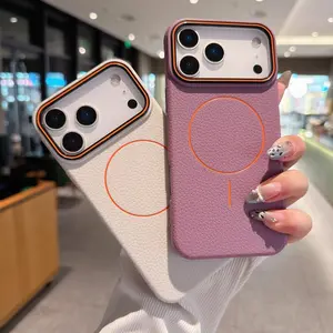 Luxurious Solid-Color Satin-Finish Crocodile-Patterned Faux Leather Magnetic Wireless Charging Shock-Resistant Phone Case, Compatible with iPhone 17 Pro Max, 16, 15, 14, 13, and 12 Series (Soft-Edge Back Cover)