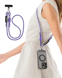PISEN Purple Adjustable Nylon Crossbody Lanyard with Lock Buckle & Phone Tether Patches for Secure Smartphone Strap Travel Essential Durable & Skin-friendly