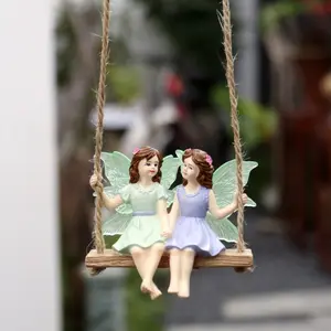 Resin Fairy Swing Ornament, Outdoor Garden Park Decor, Tree Branch Fence Painting Stand Decoration, Home Restaurant Flower Shop Gift