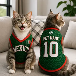 Custom Mexico Pet Jersey, Personalized Cat Soccer Shirt, Football Outfit for Dogs Cats, Name Number Puppy Sports Jersey Gift