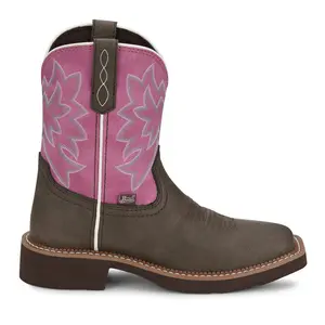 Justin Boots Womens Sunny Embroidered Square Toe Pull On Casual Boots Mid Calf Low Heel 1-2" - Brown Justin Boots Womens Sunny Embroidered Square Toe Pull On Casual Boots Mid Calf Low Heel 1-2" - Brown