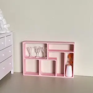 1:12 Scale Dollhouse Multi-Purpose Mini Geometric Grid Shelf | Desktop Decor for Dollhouse | BJD/OB11 Scene Accessory | Miniature Food & Cute Bead Storage | Photography Prop