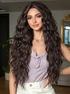 Small Curled Bangless Wig, 28 Inch Ombre Long Curl Hair, Mechanically Full Head Rose Net Natural Smooth Festival, Synthetic Curly Wigs
