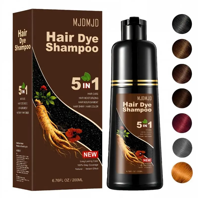 Instant Light Brown Hair Dye Shampoo (200ml + Travel Size) | 5-in-1 Hair Color for Women & Men | 99.99% Gray Coverage | Natural Herbal Formula | Fast-Acting in Minutes | Long Lasting Color | Portable Mini Pack for Travel & On-the-Go