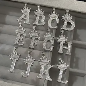 Freetry 26 Letters A-Z Zircon Crown Pendant Necklace for Women Men Punk Initial Alphabet Necklaces Hip Hop Choker Chain Jewelry