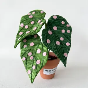 Handmade Artificial Pipe Cleaner Plant with Pink Polka Dots in a Terracotta Pot for Home Decor