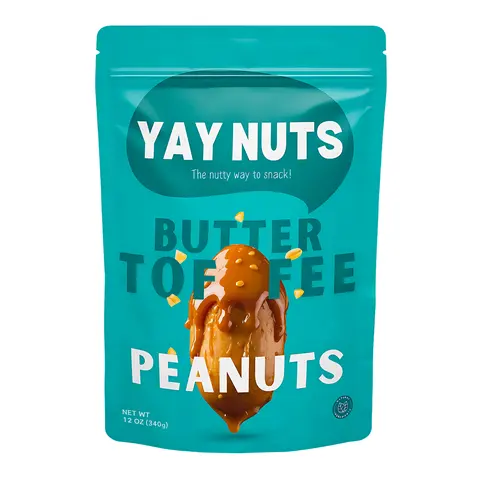 Yay Nuts Butter Toffee Peanuts - 12 oz, Butter Toffee Coated Peanut Nuts, Delicious and Sweet Nut Snacks Crunchy, Peanut Nut Snack Packs for School, Office, Road Trips