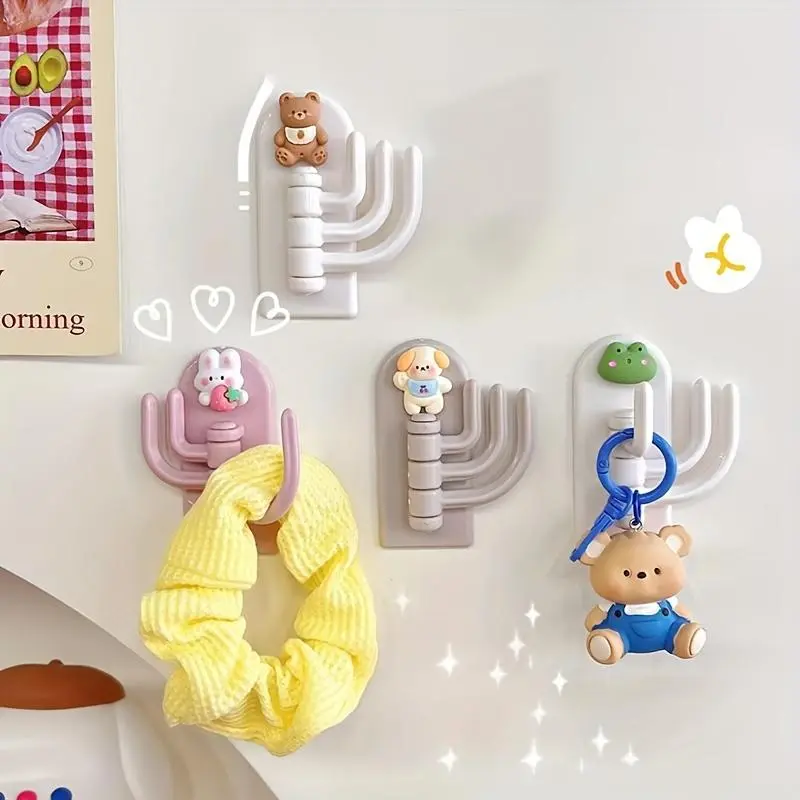 No-Drill Adhesive Wall Hook – Cute Animal Key Holder for Dorm, College, Home – Durable Plastic Cartoon Decor with Bear, Little Frog, Rabbit, Starfish Designs – Space-Saving Key, Hat, Bag Organizer – Wall-Mounted Key Rack, Funky Design, Utility Hooks