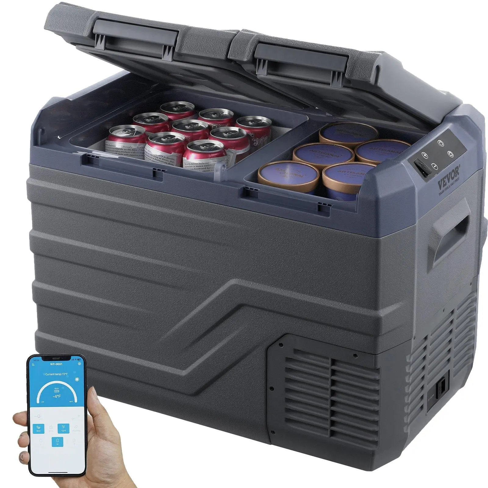 【summerfinds】VEVOR Car Refrigerator, , 12 Volt Car Refrigerator Fridge, 32 L Dual Zone Portable Freezer, -4℉-68℉ Adjustable Range, 12/24V DC and 100-240V AC Compressor Cooler for Outdoor, Camping, RV