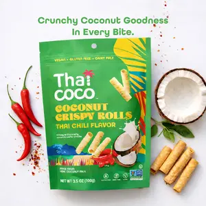 Thai Coco Thai Chili Crispy Coconut Rolls 1 Bag (3.5 oz) - Organic Tropical Snack, Vegan, Gluten-Free, Dairy-Free, Non-GMO, Light Fluffy Healthy Snack