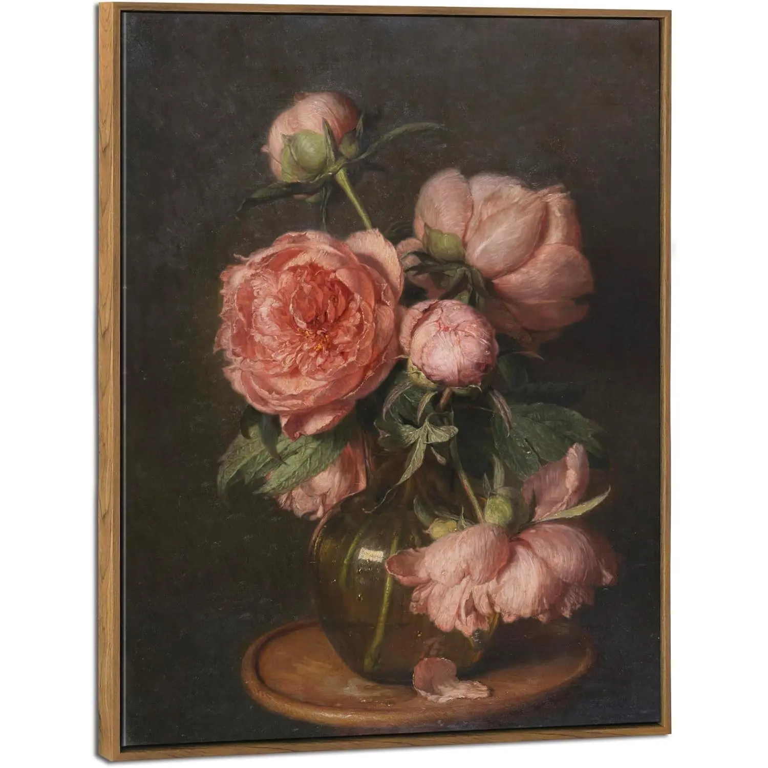 Pyradecor Vintage Framed Wall Art Large Living Room Decor Pfingstrosen Canvas Prints Classical Floral Painting for Bedroom Farmhouse Office Decorations
