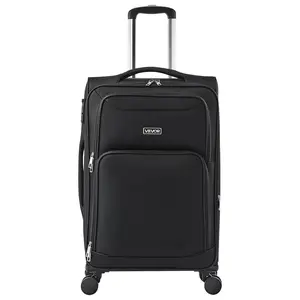【DealsForYouDays】VEVOR 24-Inch Softside Expandable Checked Luggage with Spinner Wheels, Lightweight Travel Luggage with Expandable Zippered Pocket, TSA Lock, Black Durable Duffels, Twill