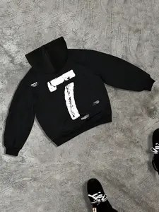 Unisex Loose-Fit Hoodie Without Pockets, Long Sleeve Casual Street Style Graphic Knit Sweatshirt, Warm Comfortable Fall Winter Wear, Back Print Design