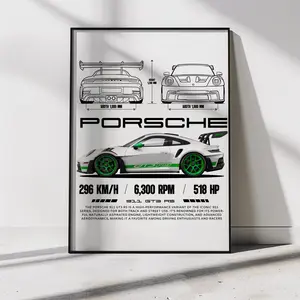 Porsche 911 GT3 RS Poster, Sports Car Wall Art Print, Racing Enthusiast Decor, German Supercar Blueprint Gift ( Unframed - Print Only )